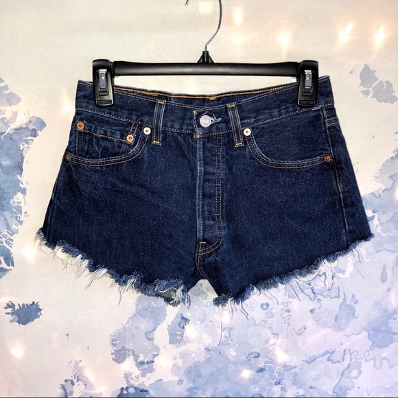 Levi's Pants - Levi’s 501 Dark Wash Frayed Denim Shorts Size 28